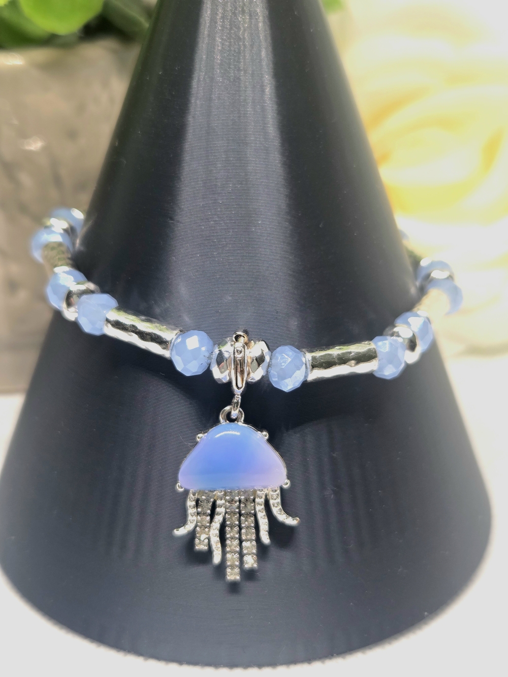 BP Blue Jellyfish Charm Beaded Stretchy Bracelet